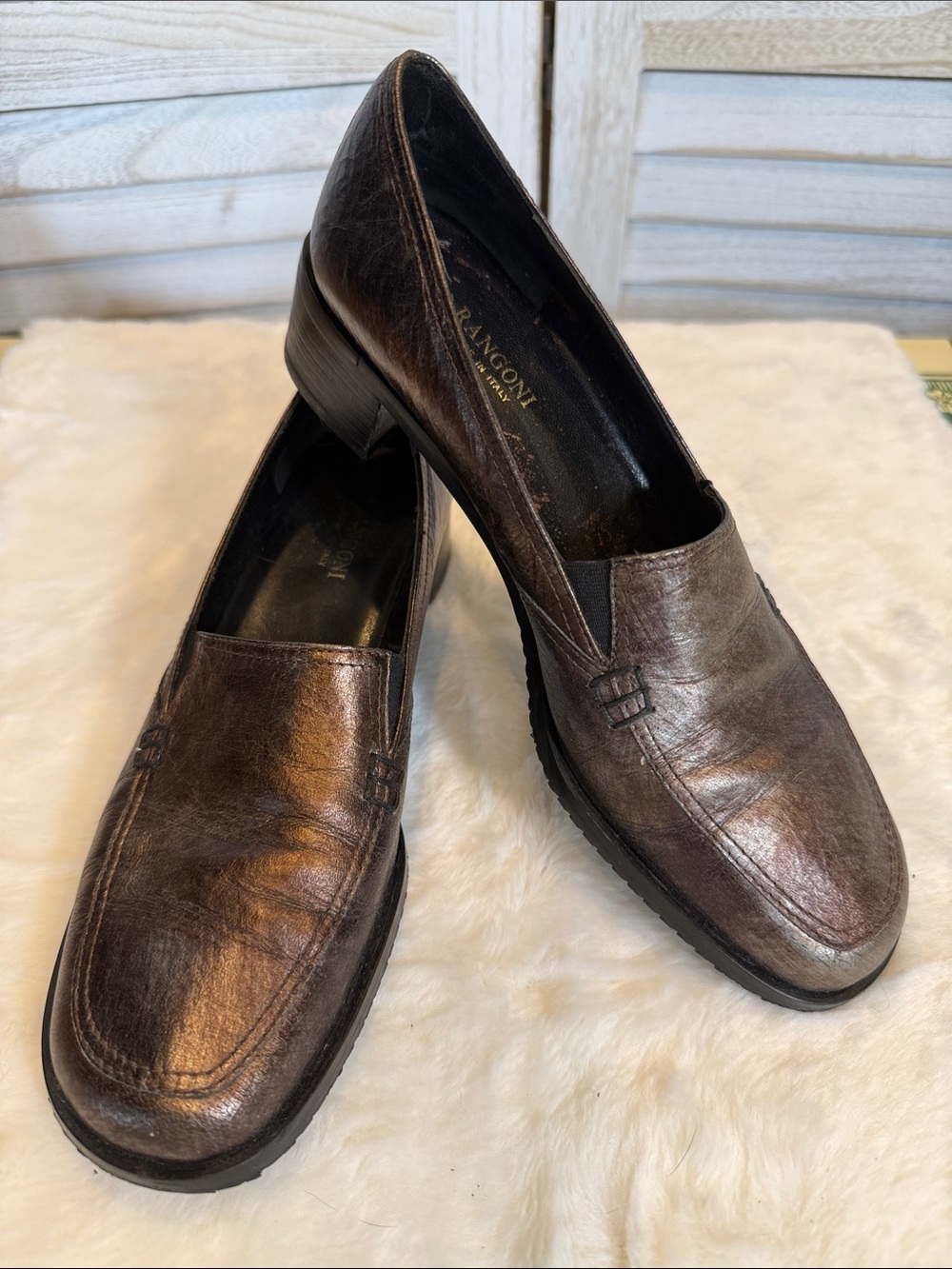 Rangoni Italy Metallic Bronze Leather Slip-On Loafers
